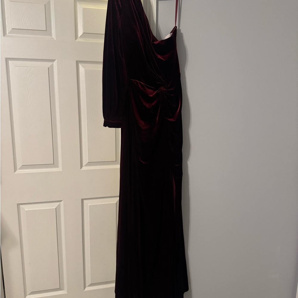 Revelry One-Shoulder Velvet Dress in Rich Burgundy